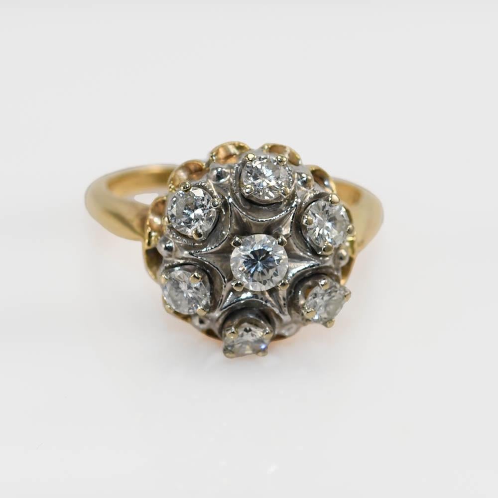 14k Yellow Gold Diamond Cluster Ring, 5.7gr For Sale 1