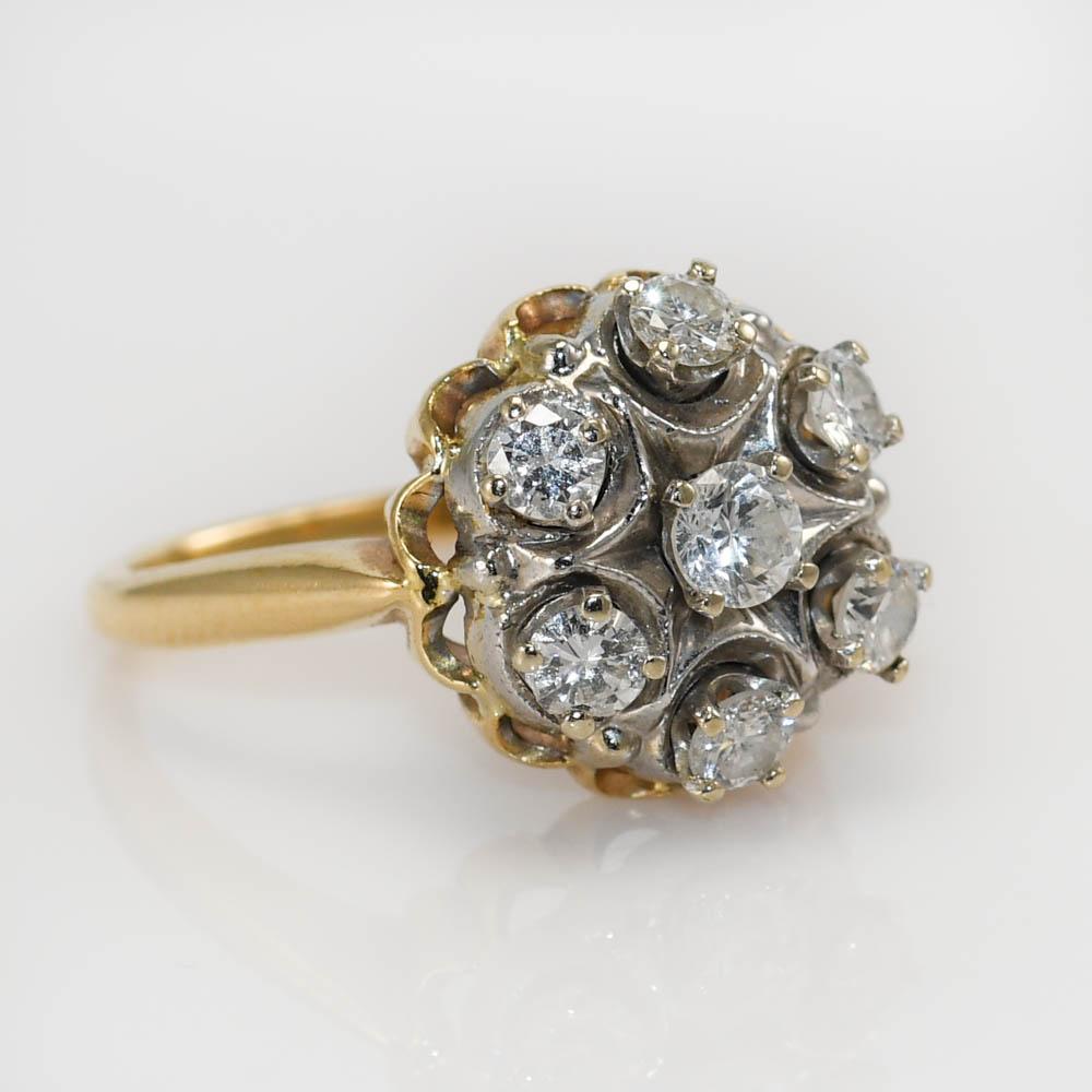 14k Yellow Gold Diamond Cluster Ring, 5.7gr For Sale 2