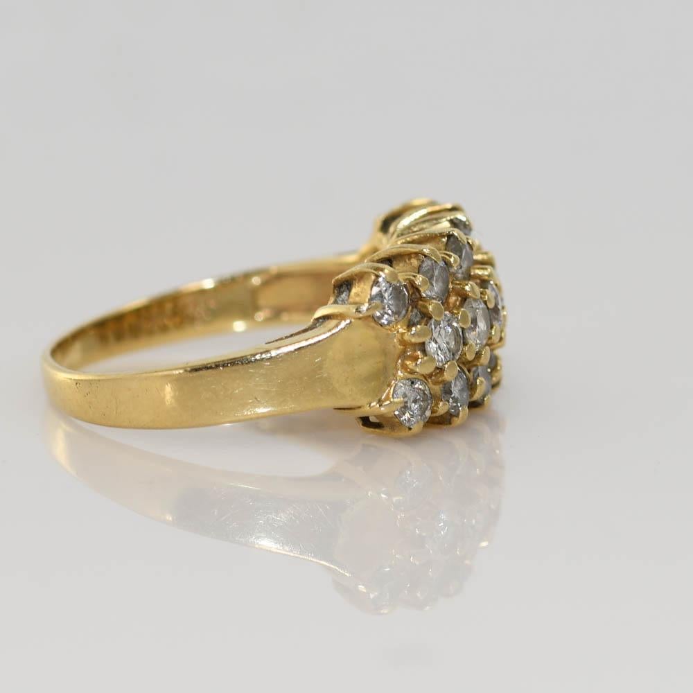 14K Yellow Gold Diamond Cluster Ring .70tdw 3.8gr In Excellent Condition For Sale In Laguna Beach, CA