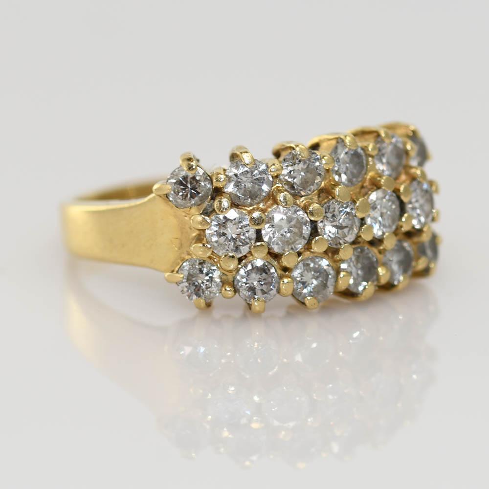 Women's 14K Yellow Gold Diamond Cluster Ring .70tdw 3.8gr For Sale