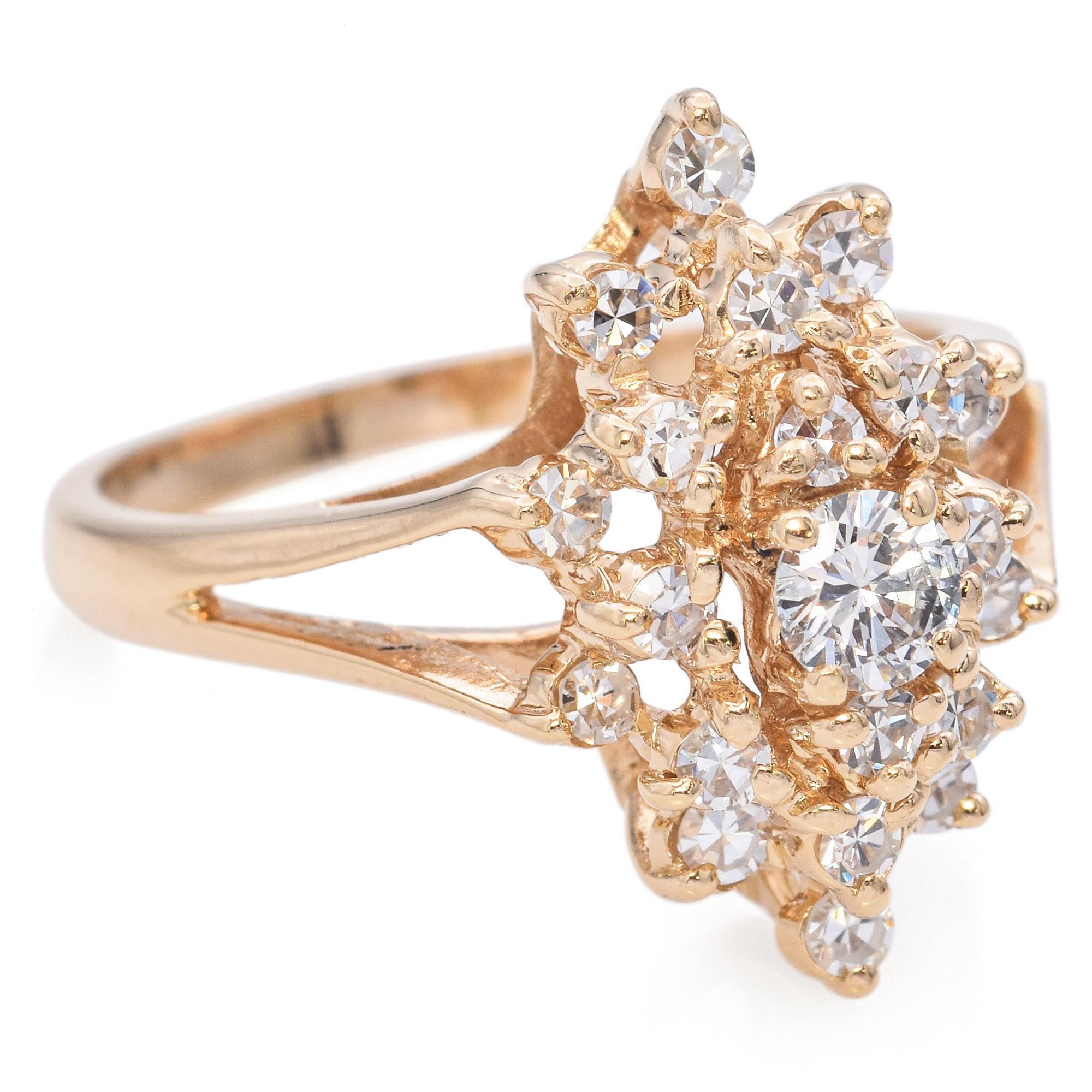 De las mujeres Anillo en racimo de diamantes de oro amarillo de 14k en venta
