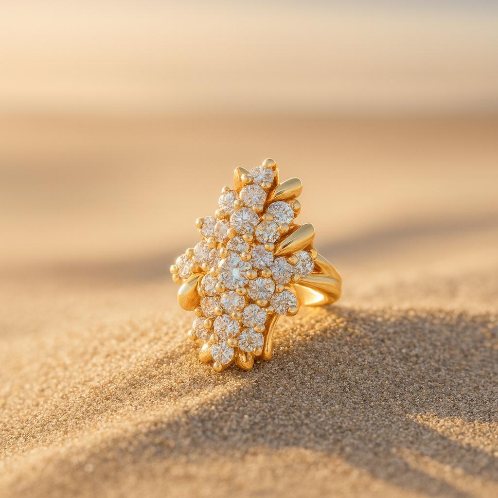 Bague grappe de diamants en or jaune 14 carats Pour femmes en vente