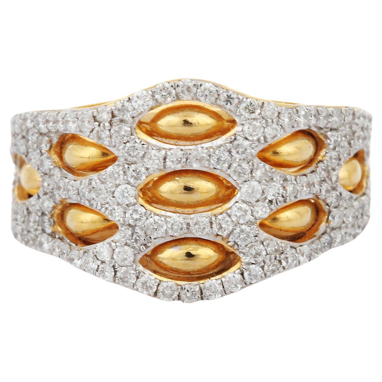 Bague de mariage grappe de diamants en or jaune 14 carats