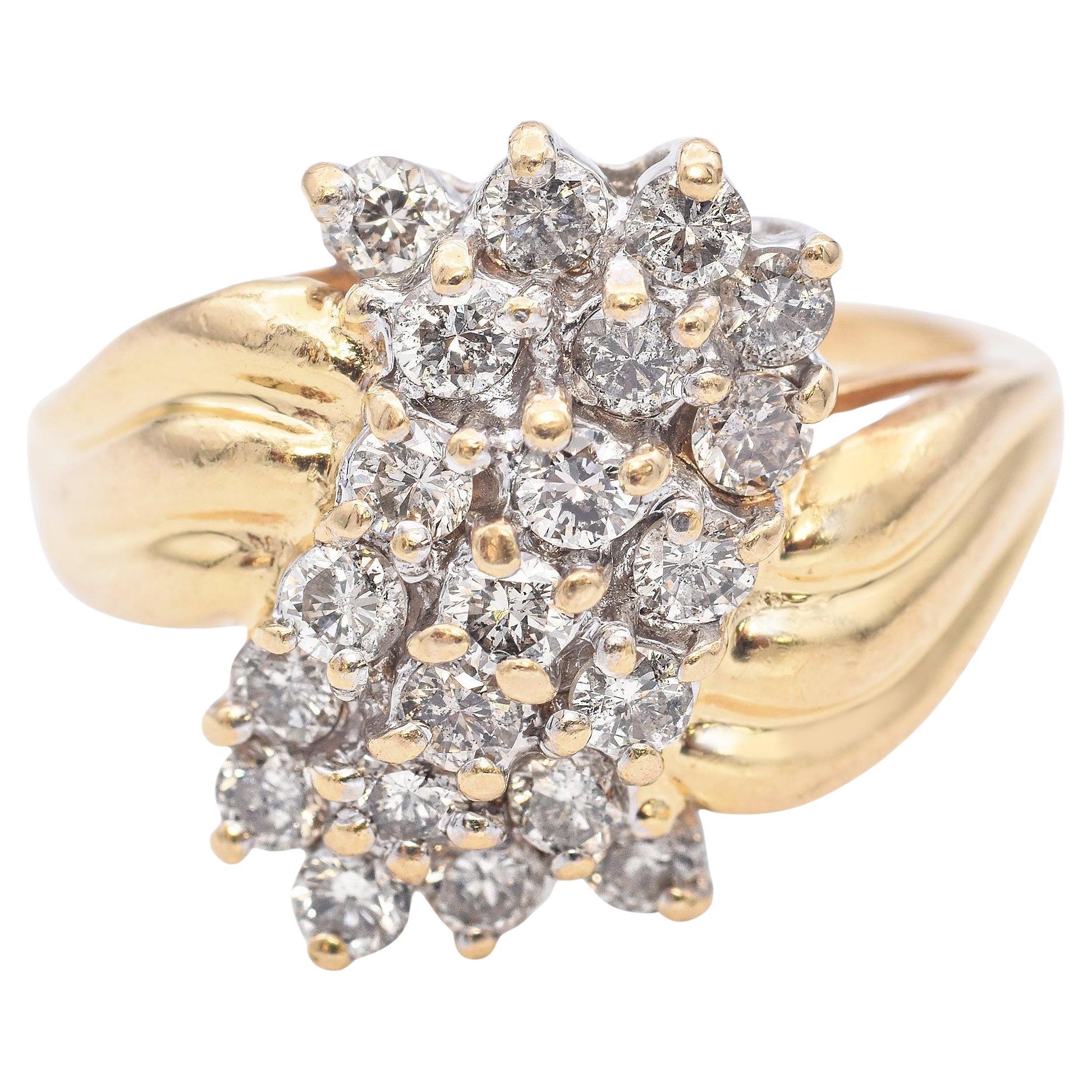14 Karat Gelbgold Diamant-Cluster-Ring