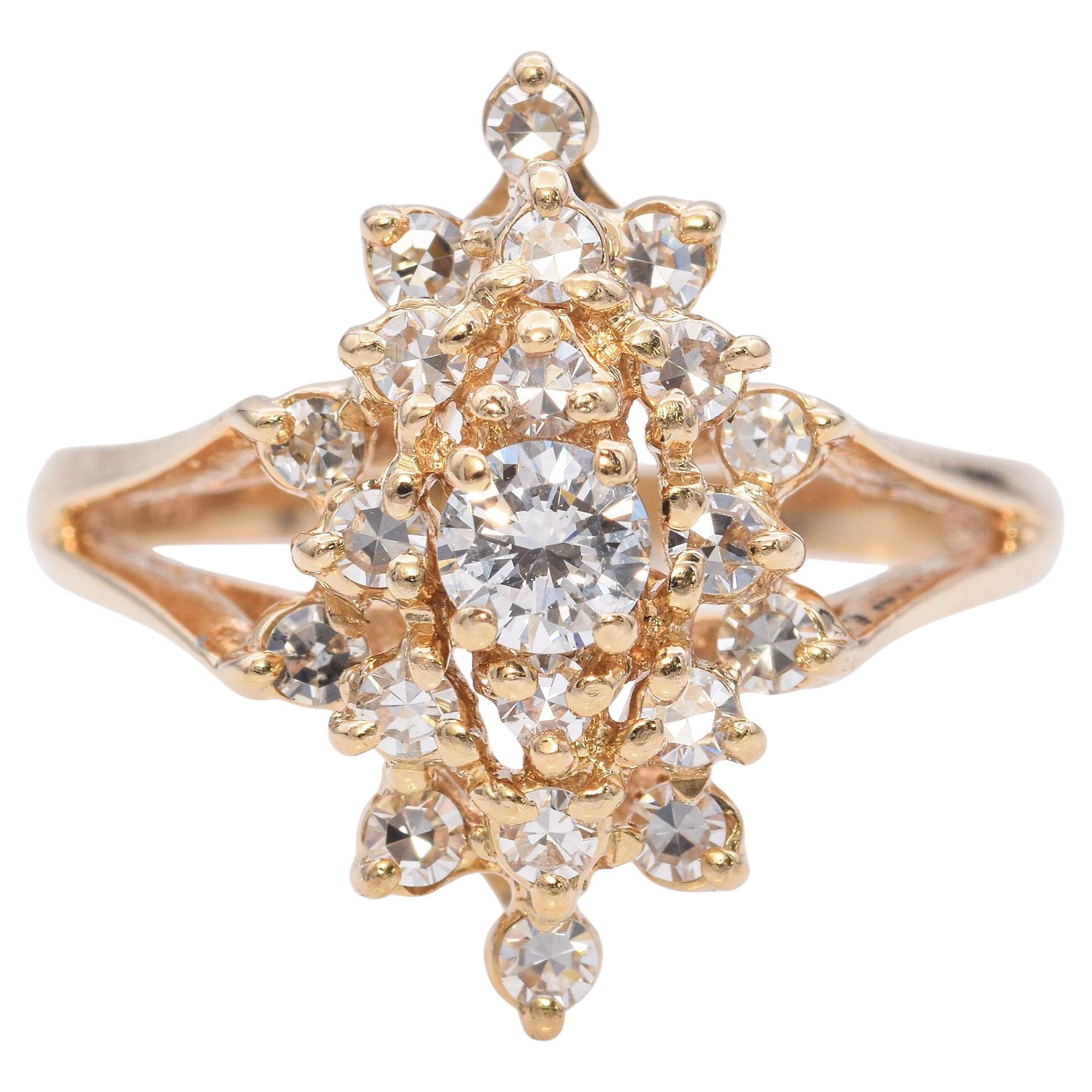 14k Yellow Gold Diamond Cluster Ring For Sale