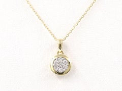 14K Yellow Gold Diamond Cluster Round Halo Pendant Necklace