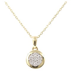14K Yellow Gold Diamond Cluster Round Halo Pendant Necklace