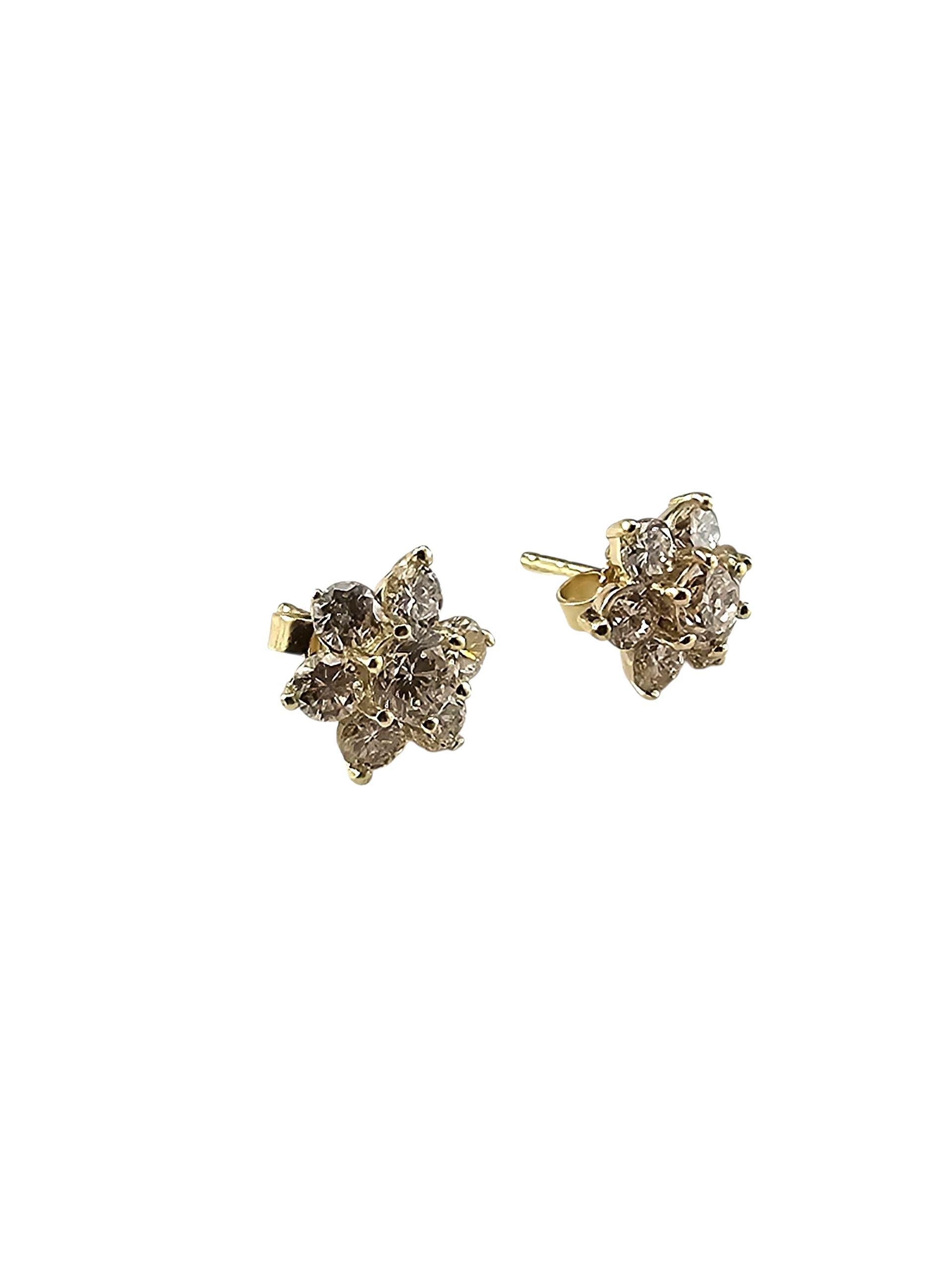 Taglio brillante Orecchini con diamanti a grappolo in oro giallo 14K #23602 in vendita