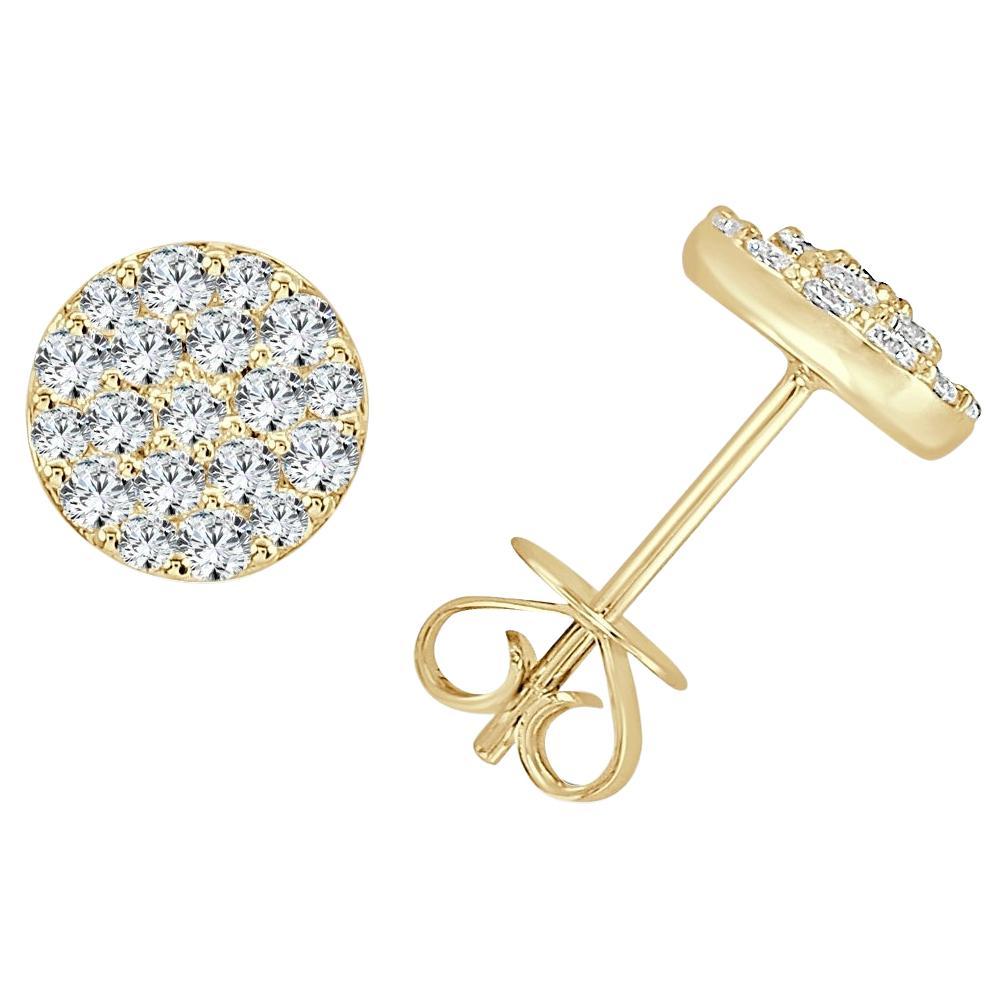 14K Yellow Gold Diamond Cluster Stud Earrings for Her For Sale