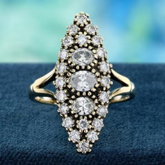 14K Yellow Gold Diamond Cluster Vintage Style Cocktail Ring
