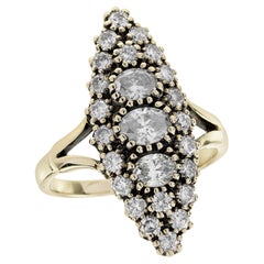 Bague de cocktail en or jaune 14K à grappes de diamants de style vintage