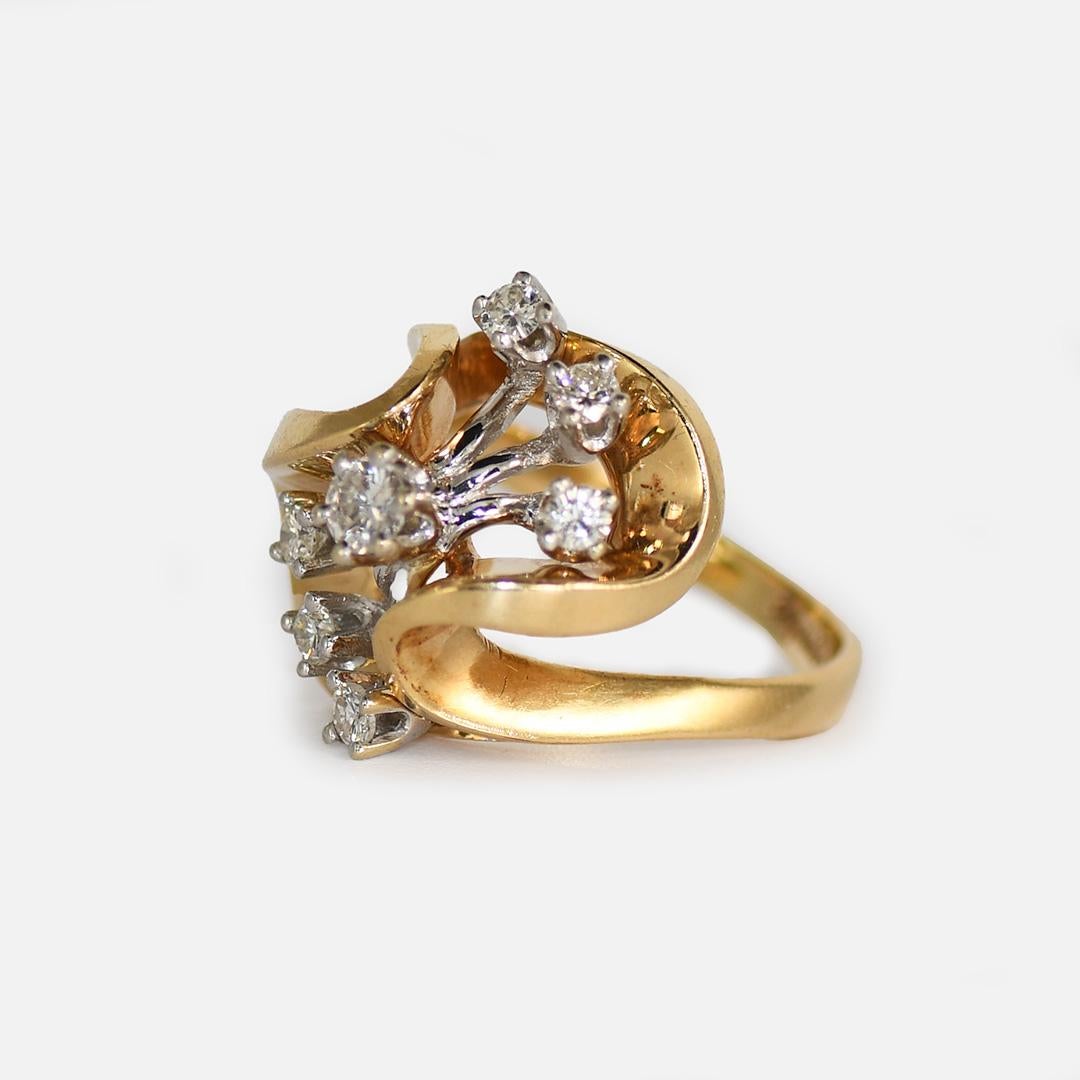 14K Yellow Gold Diamond Cocktail Ring 0.50 ct For Sale 1