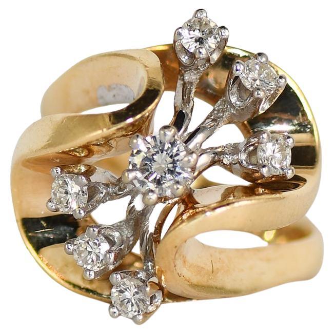 14K Yellow Gold Diamond Cocktail Ring 0.50 ct For Sale