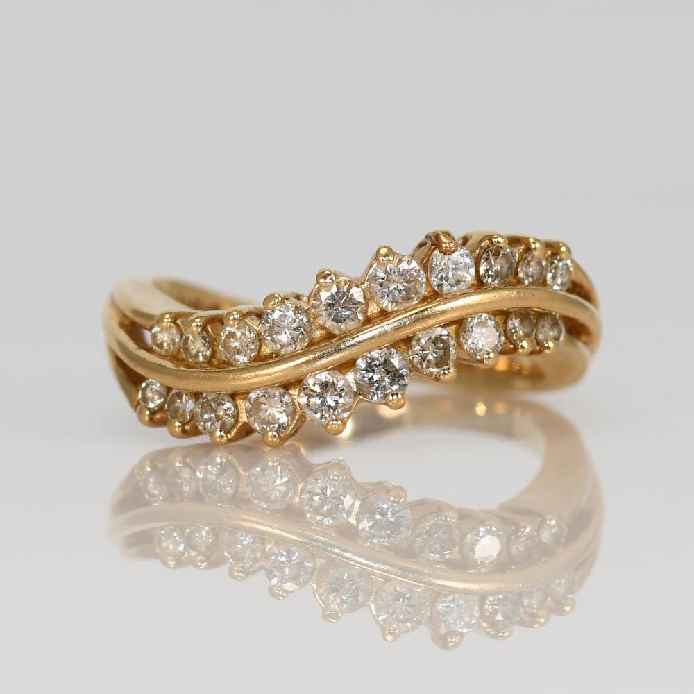 Round Cut 14K Yellow Gold Diamond Cocktail Ring 0.50ct For Sale