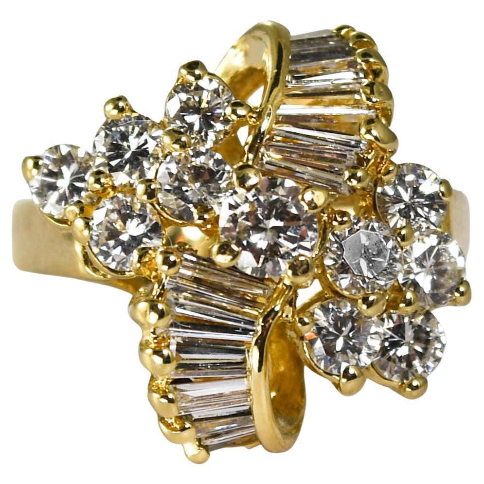 14K Yellow Gold Diamond Cocktail Ring 1.00ct en vente