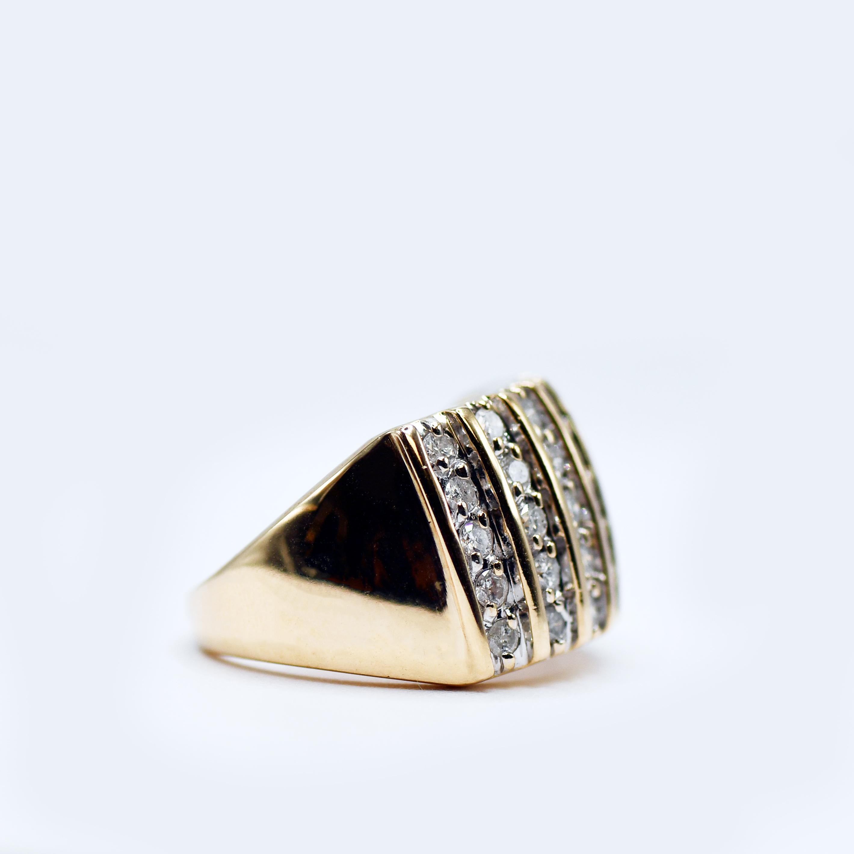 14K Yellow Gold Diamond Cocktail Ring, 1.00TDW, 8.6g In Excellent Condition For Sale In Laguna Beach, CA