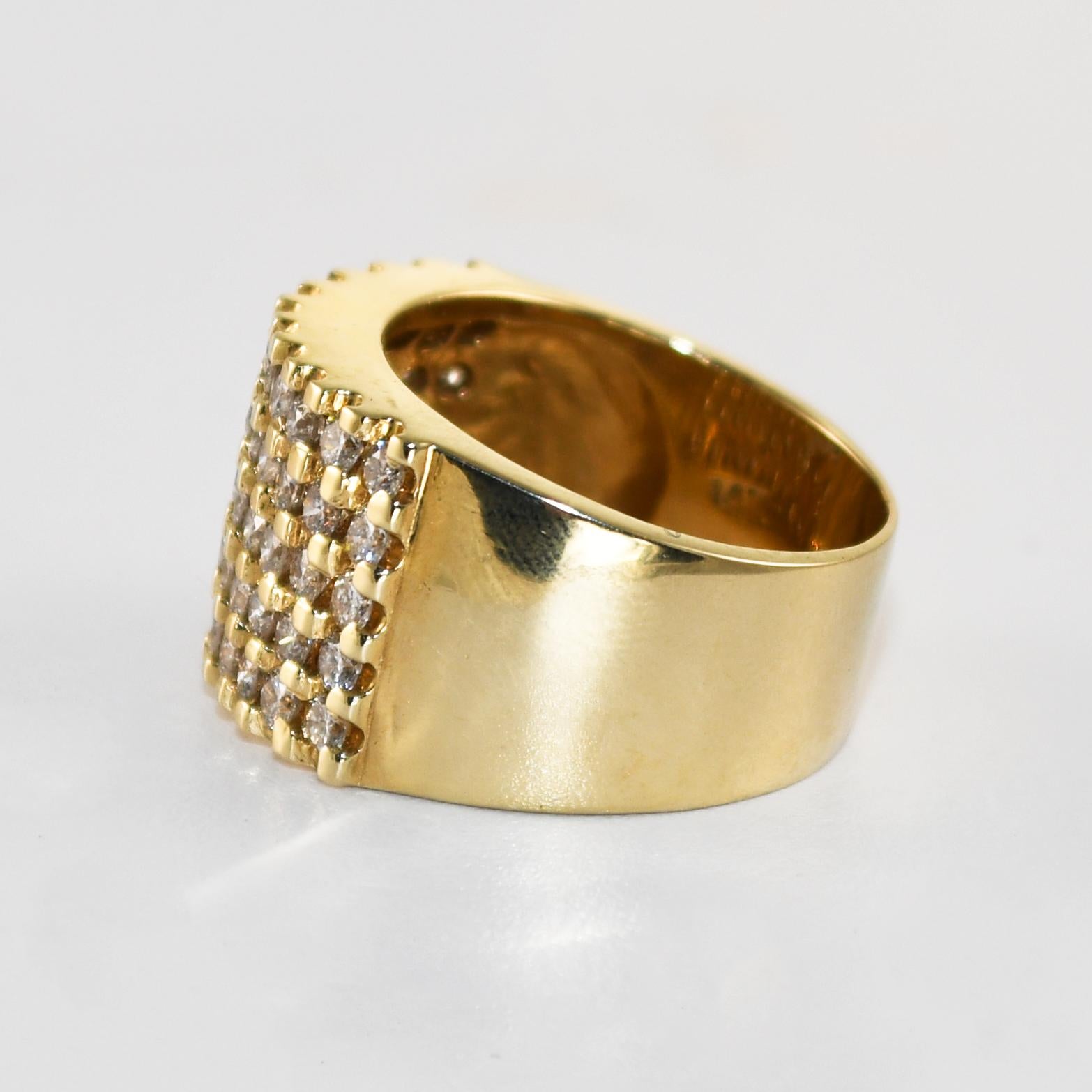 Bague cocktail en or jaune 14K avec diamant 1.50ct Unisexe en vente