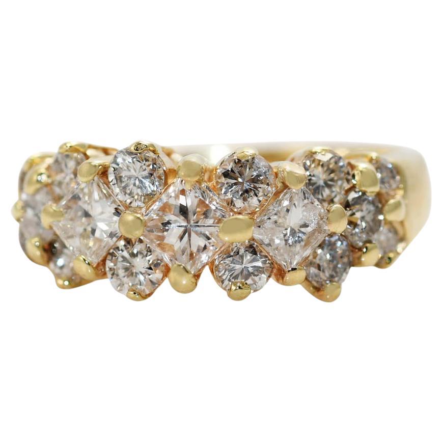14K Yellow Gold Diamond Cocktail Ring, 1.50tdw, 4.8g For Sale