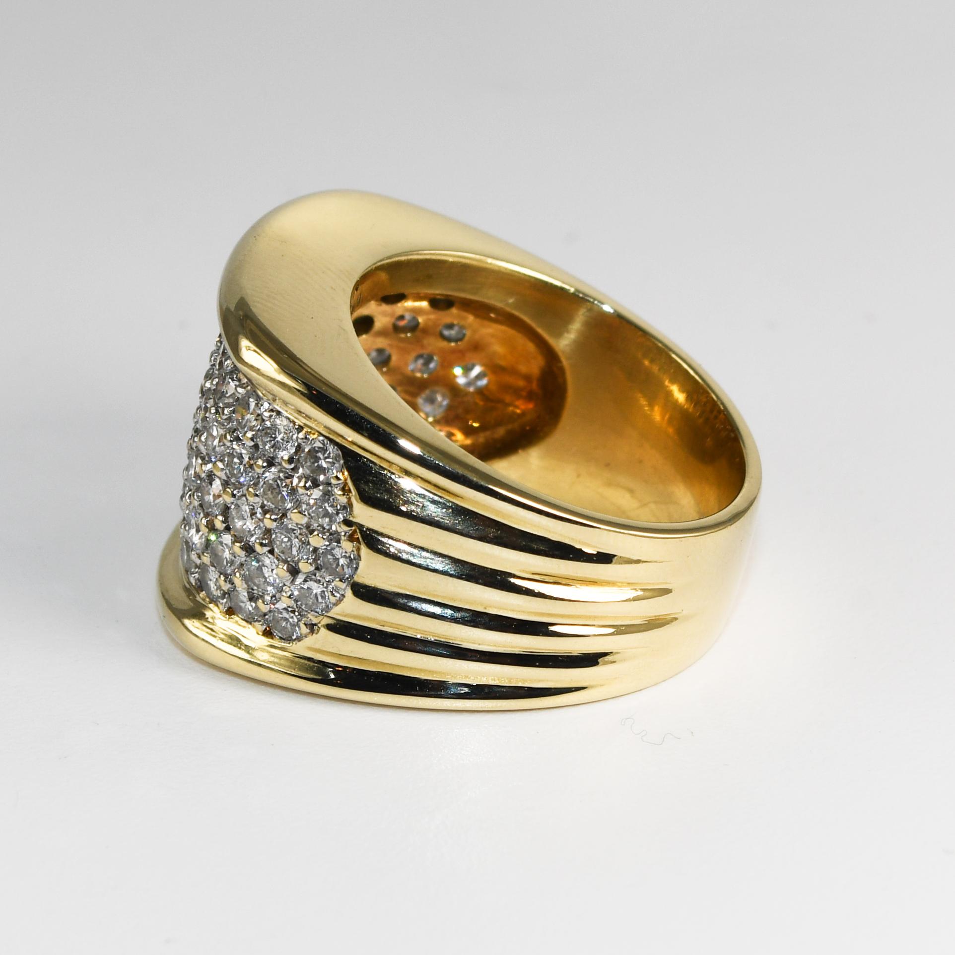 Women's or Men's 14K Yellow Gold Diamond Cocktail Ring 2.25ct
