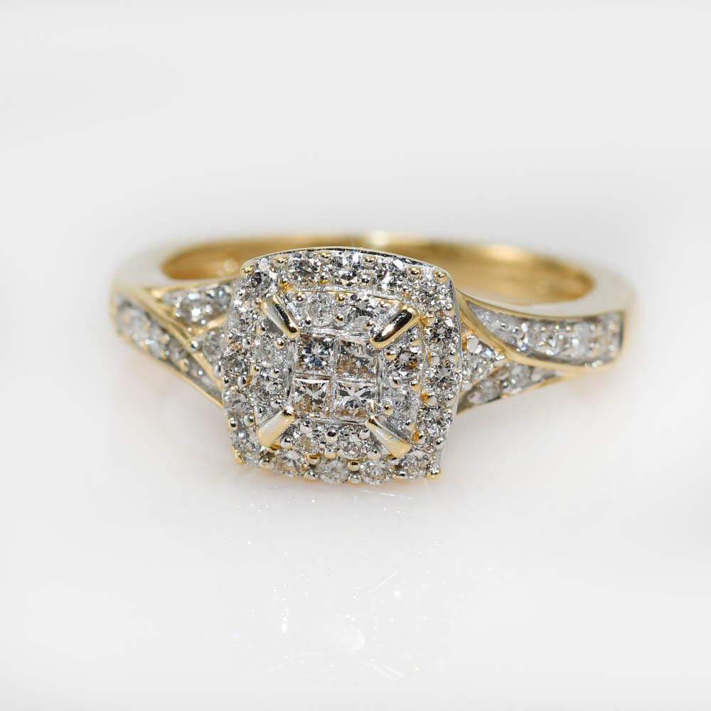 Bague cocktail en or jaune 14K avec diamant .50TDW, 3.4g Excellent état - En vente à Laguna Beach, CA