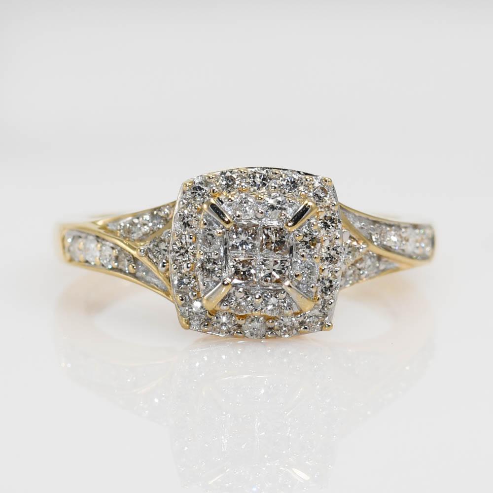 Bague cocktail en or jaune 14K avec diamant .50TDW, 3.4g Pour femmes en vente