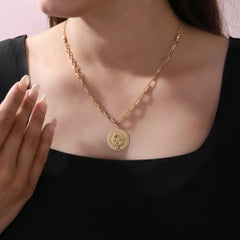 14K Yellow Gold Diamond Coin Pendant Paperclip Chain Necklace, 1.06ct  Gift Her