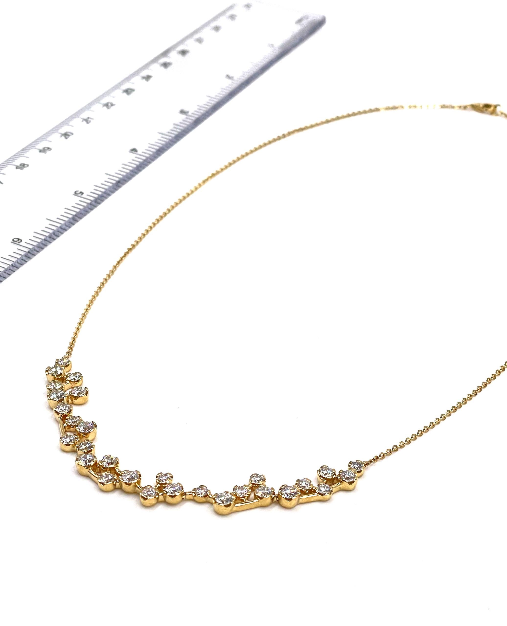 14K yellow gold constellation necklace furnished with 29 round, brilliant cut diamonds 2.97 carats total weight. 

- The diamonds are on average G/H color, VS clarity
- Can be worn 16, 17 or 18 inches long.