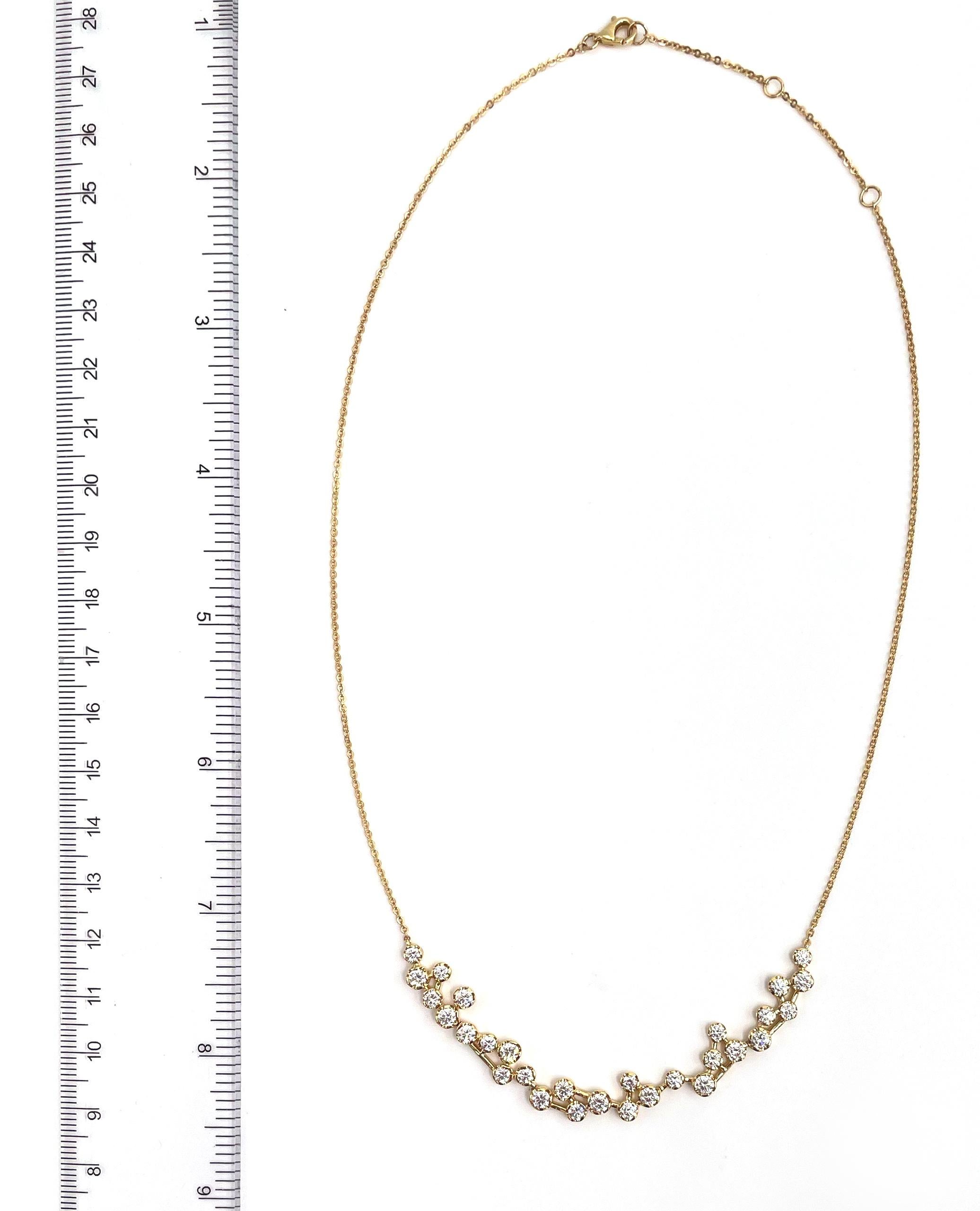 Contemporary Constellation Necklace in 14K Yellow Gold with 29 Round Brilliant Cut Diamonds For Sale