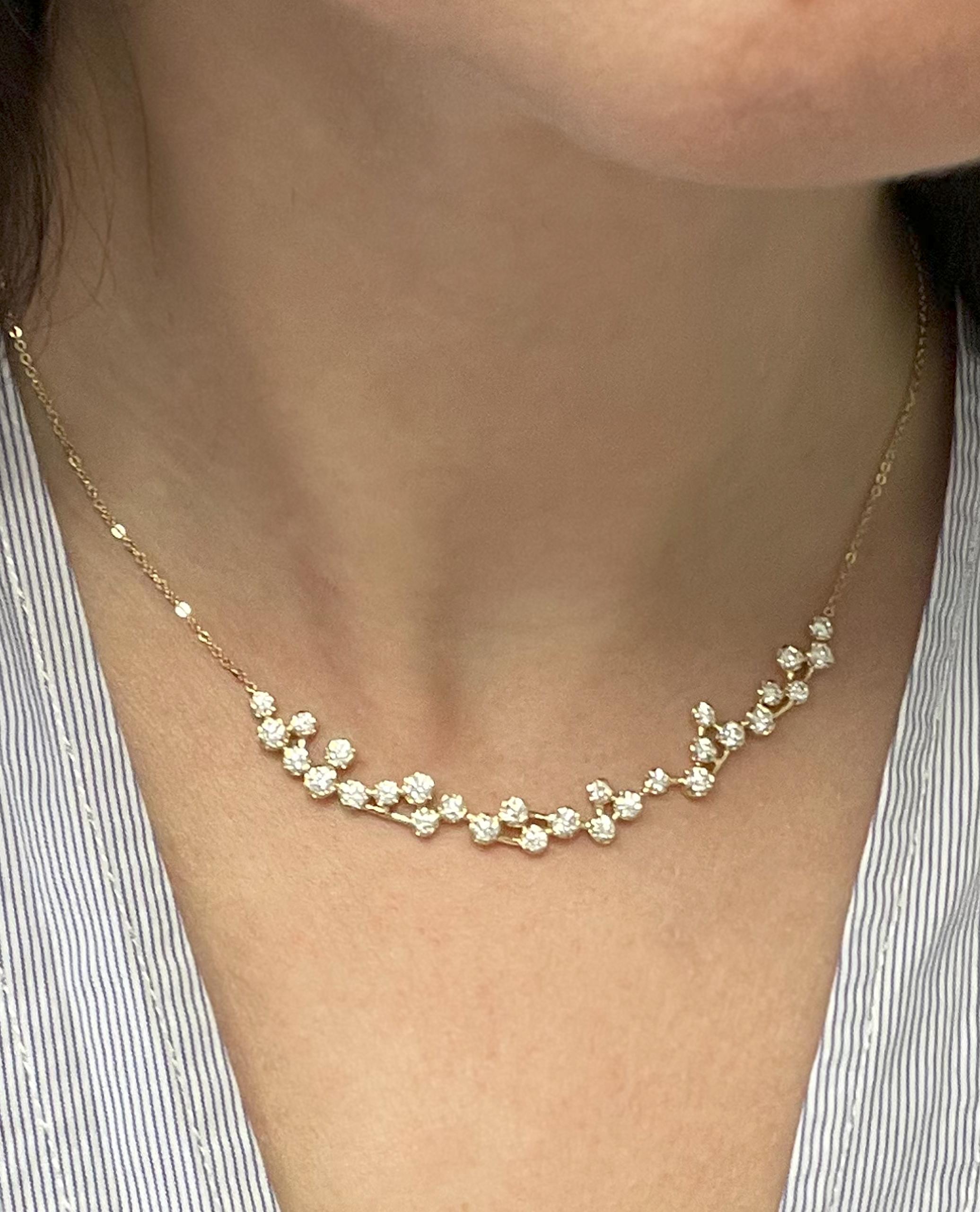 Round Cut Constellation Necklace in 14K Yellow Gold with 29 Round Brilliant Cut Diamonds For Sale