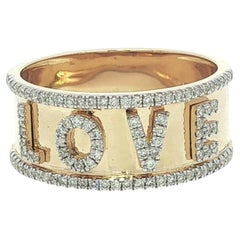 14k Yellow Gold Diamond Covered "LOVE" 8.3mm Wide Band Ring