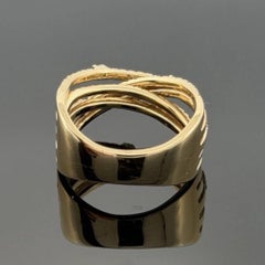 14K Yellow Gold Diamond Criss Cross Ring 0.88ctw Multi Row Pave Size 7