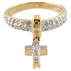 14K Yellow Gold Diamond Cross Dangle Ring