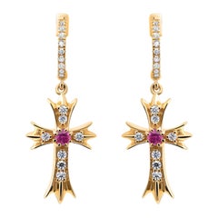 14k Yellow Gold Diamond Cross Hoop Earrings Set of 3