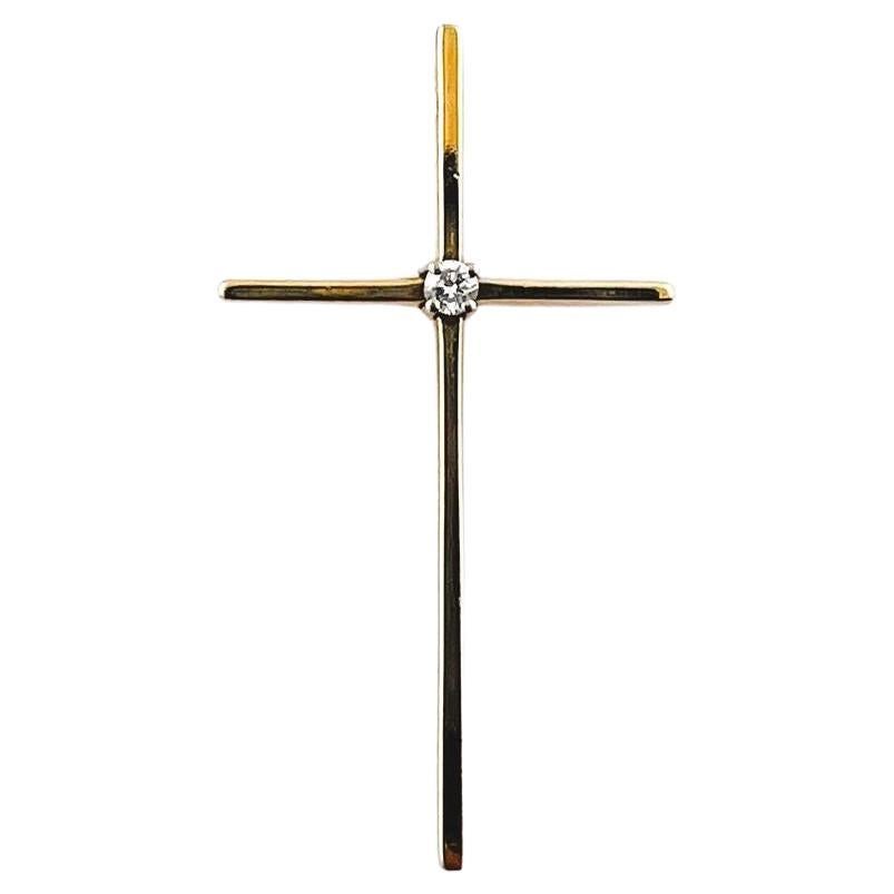 Pendentif croix en or jaune 14 carats et diamants n° 15944