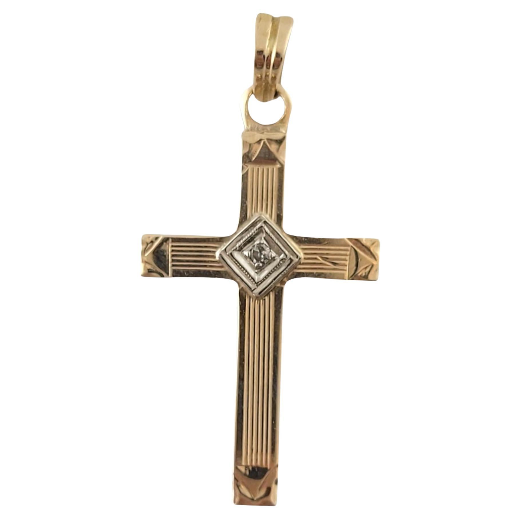14K Yellow Gold Diamond Cross Pendant #16417 For Sale
