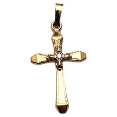 14K Yellow Gold Diamond Cross Pendant #25674