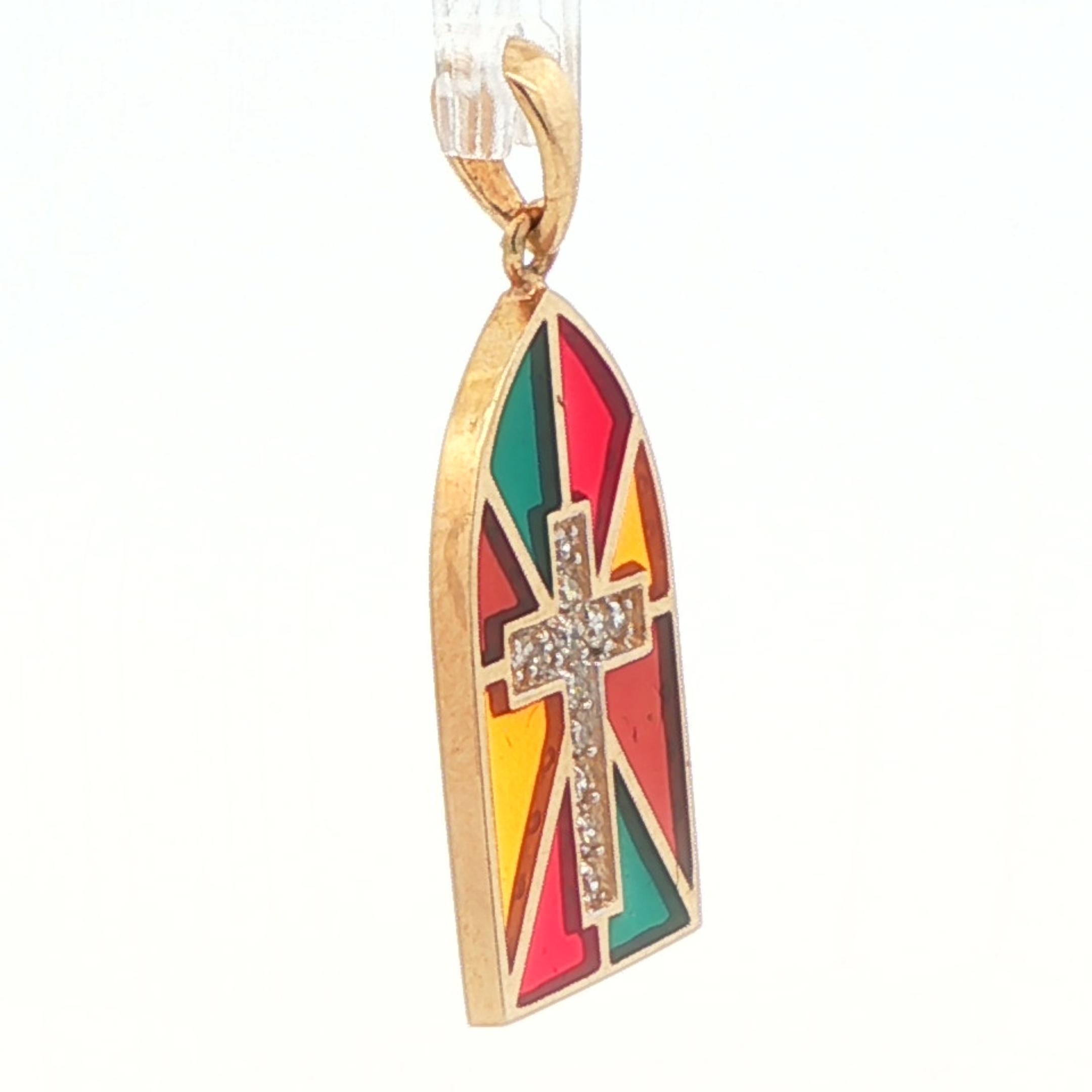 14k Gelbgold & Diamant Kreuz-Anhänger (Zeitgenössisch) im Angebot