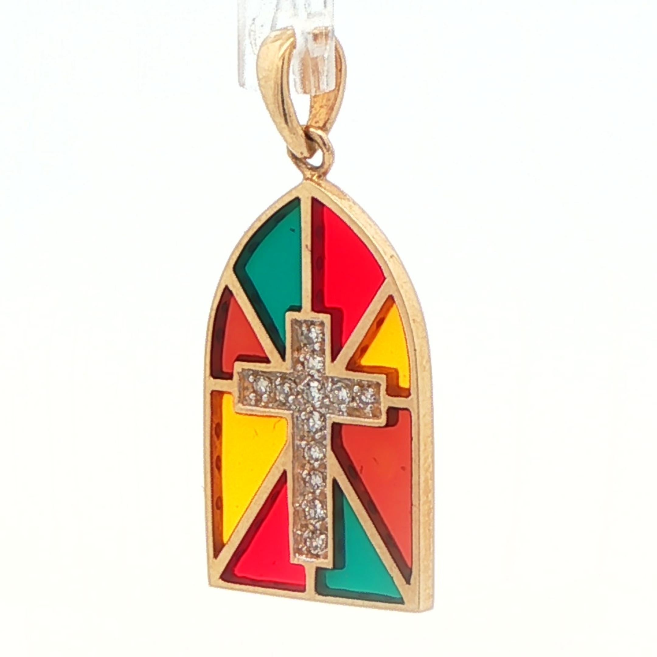 14k Gelbgold & Diamant Kreuz-Anhänger (Rundschliff) im Angebot