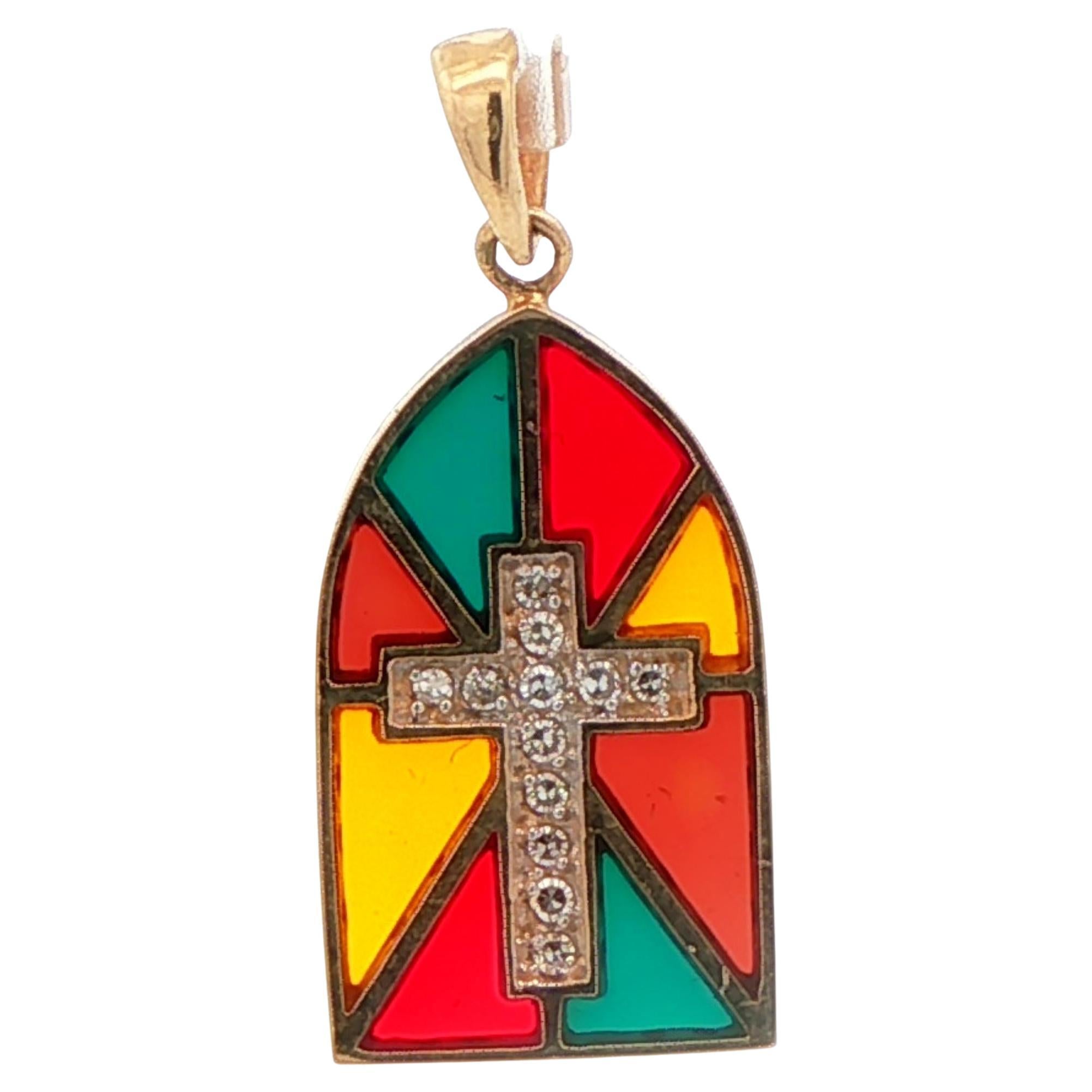 14k Gelbgold & Diamant Kreuz-Anhänger im Angebot