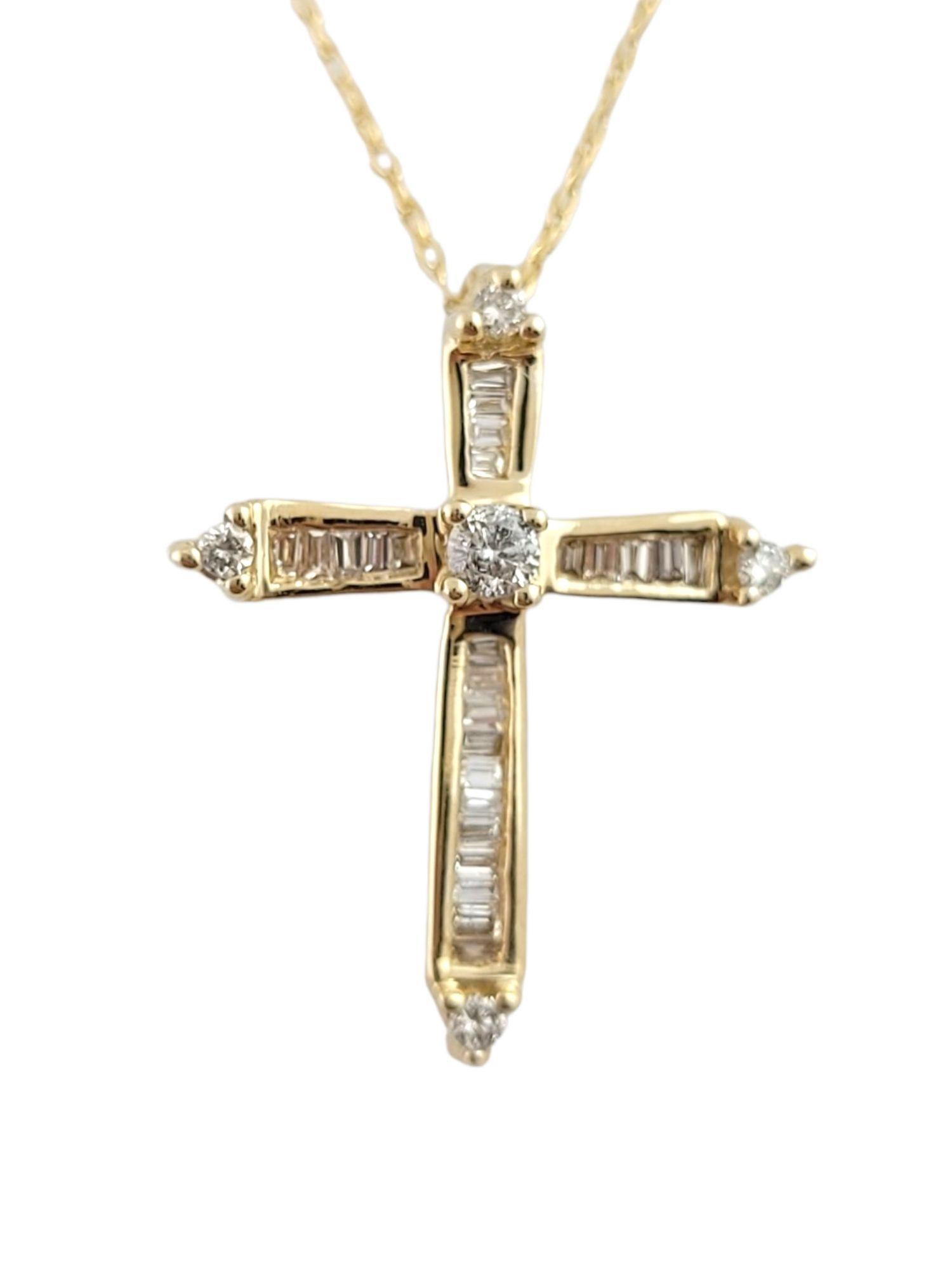 Baguette Cut 14K Yellow Gold Diamond Cross Pendant Necklace #14819 For Sale