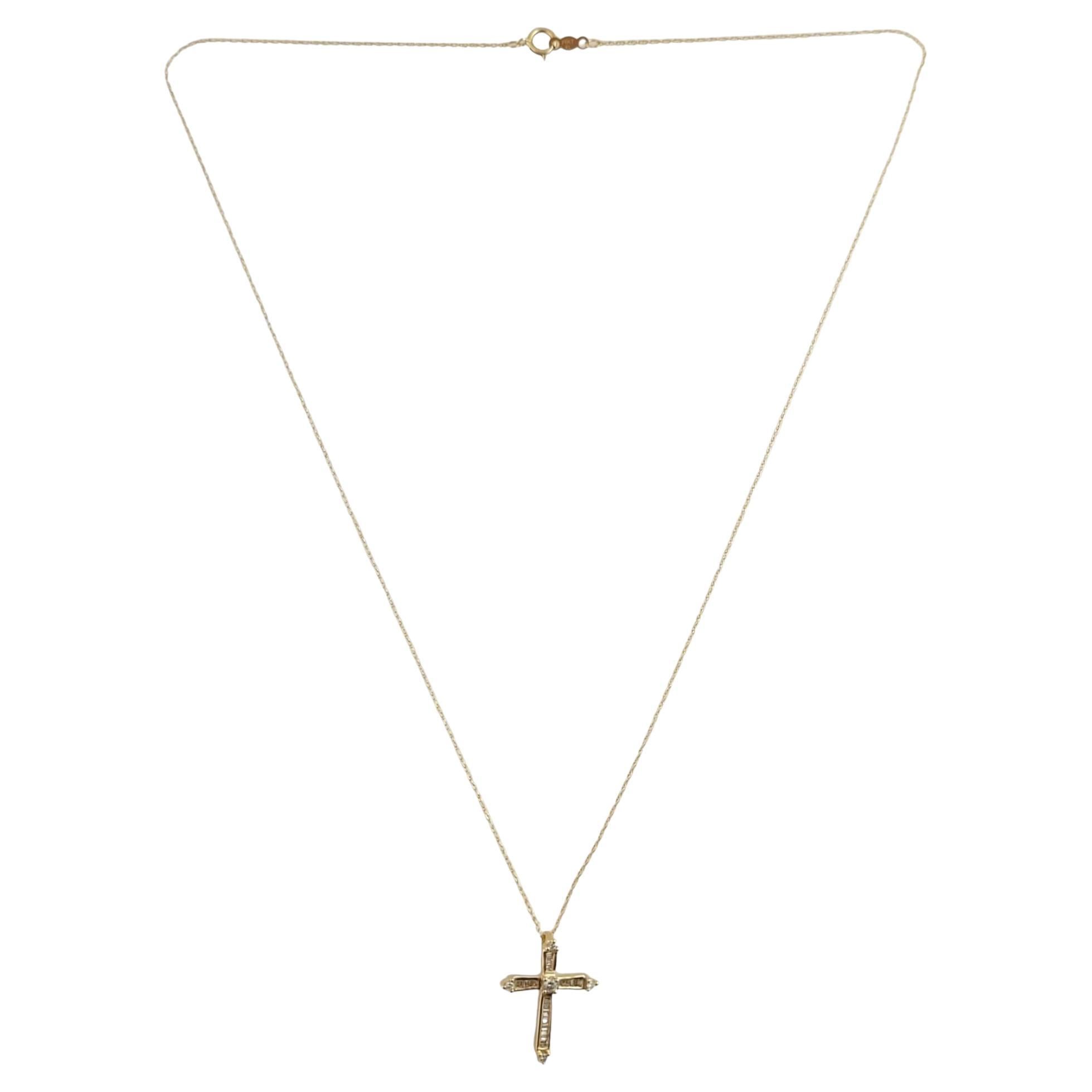 14K Yellow Gold Diamond Cross Pendant Necklace #14819 For Sale