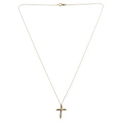 Collier pendentif croix en or jaune 14 carats et diamants n°14819