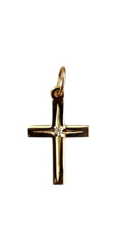 14K Yellow Gold Diamond Cross Pendant Necklace 17" #24372