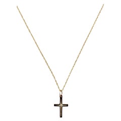 14K Yellow Gold Diamond Cross Pendant Necklace 17" #24372