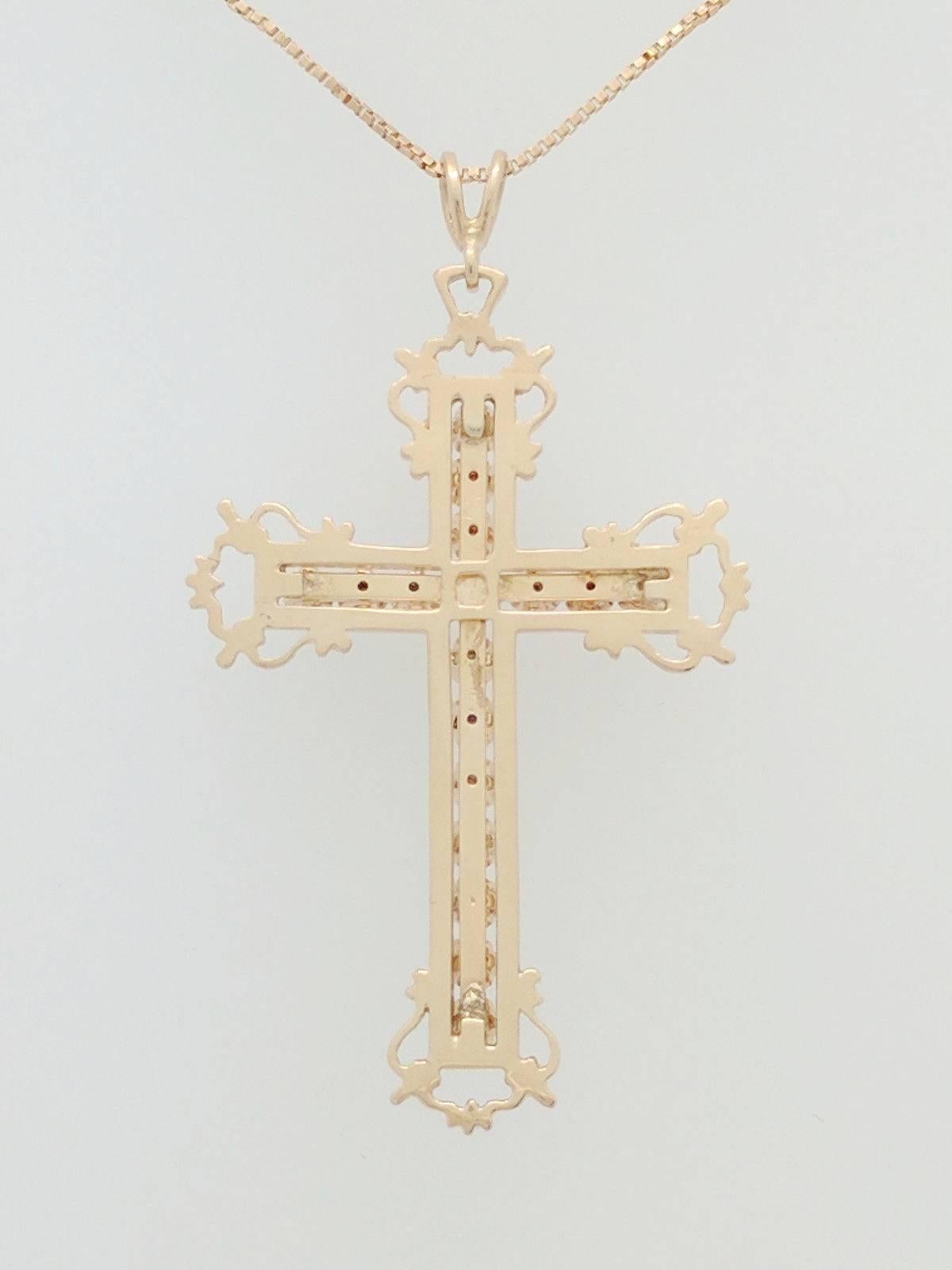 14 Karat Yellow Gold Diamond Cross Pendant Necklace For Sale 3