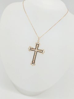 14 Karat Yellow Gold Diamond Cross Pendant Necklace