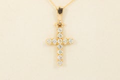 14k Yellow Gold Diamond Cross Pendant Necklace