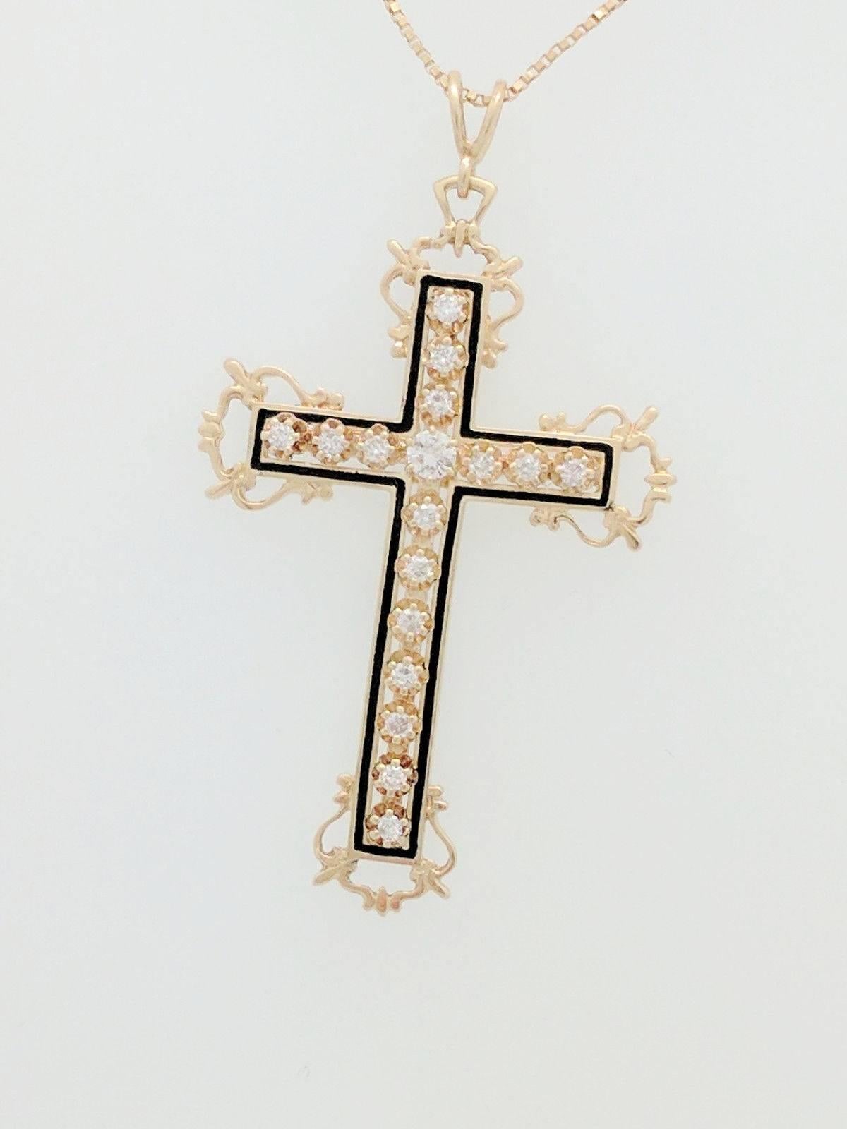 Modern 14 Karat Yellow Gold Diamond Cross Pendant Necklace For Sale