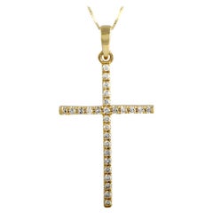 14 Karat Yellow Gold Diamond Cross Pendant Necklace