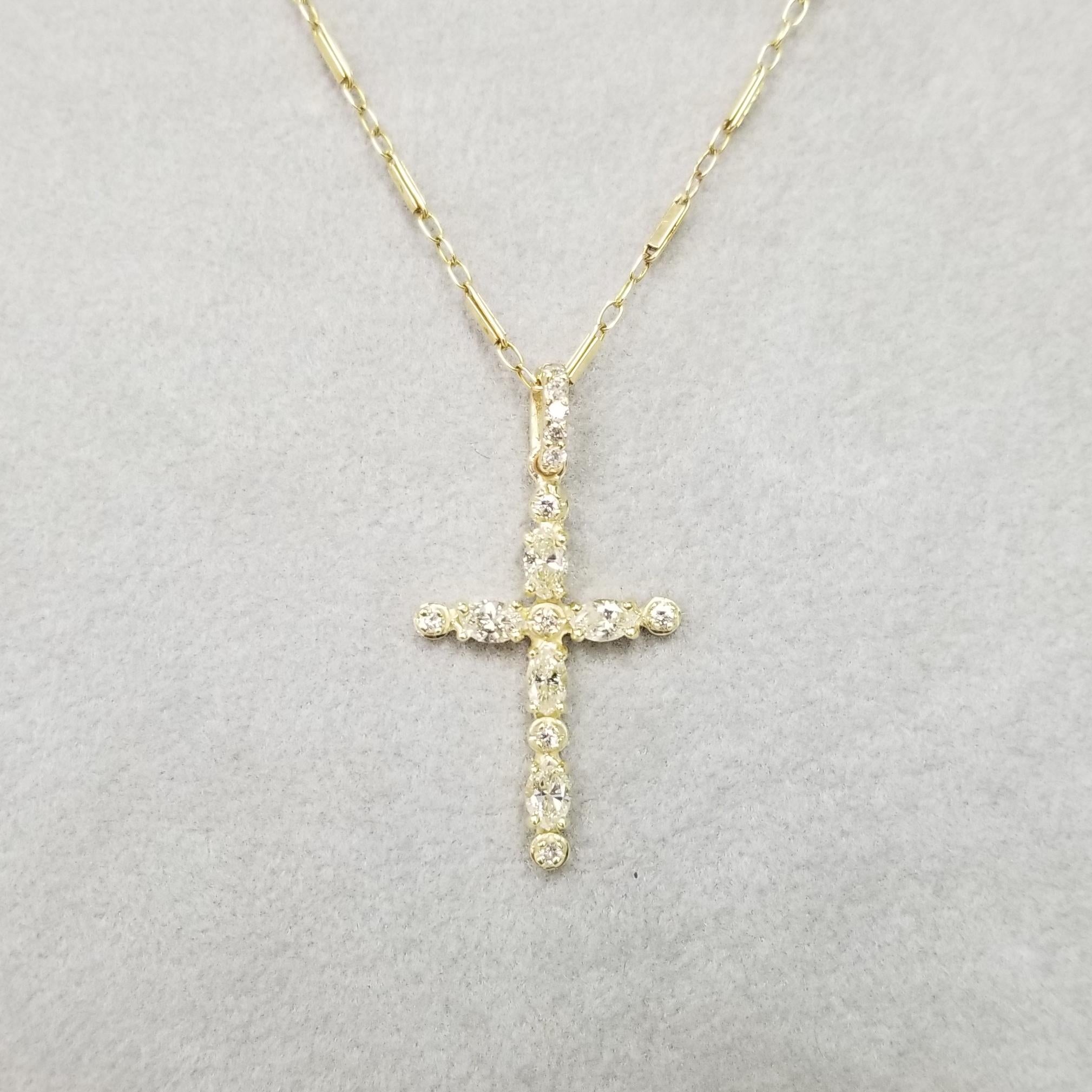 Marquise Cut 14 Karat Yellow Gold Diamond Cross Total Weight .86pts For Sale